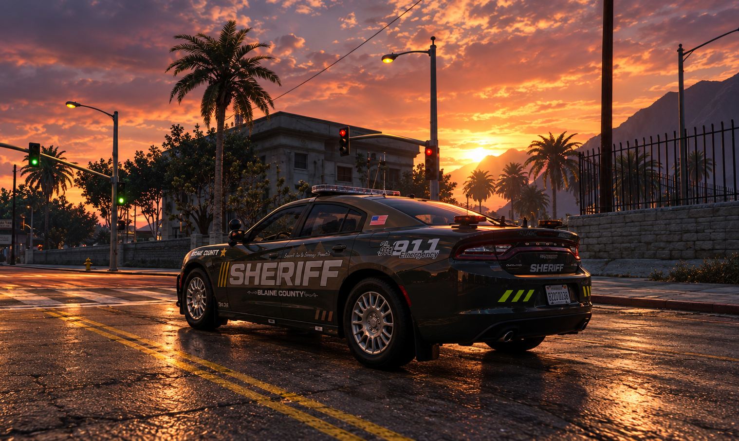 Auto di pattuglia dello sceriffo di Blaine County al tramonto